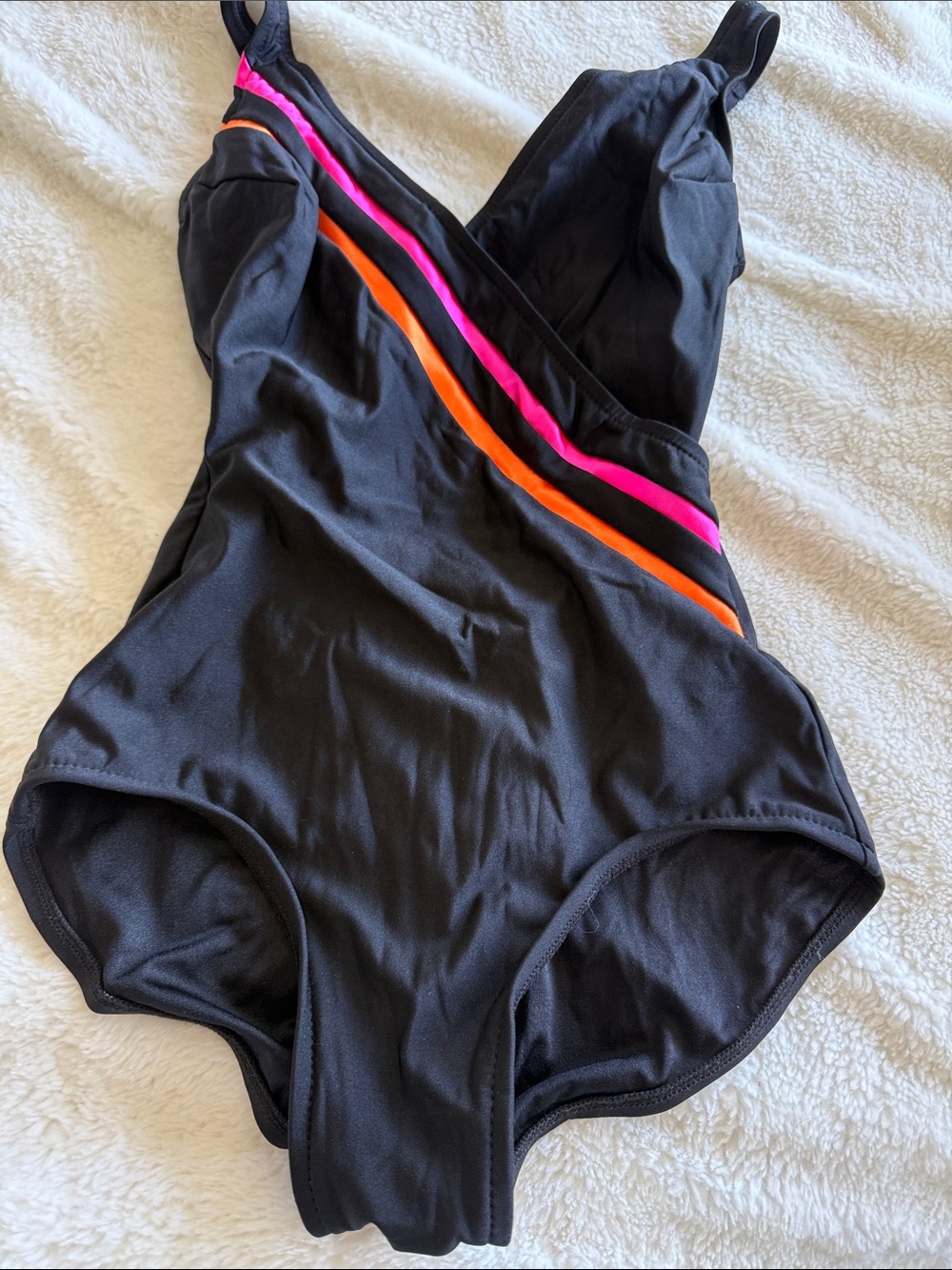 Jantzen Black One-Piece Swimsuit with Pink and Orange Stripe Accents